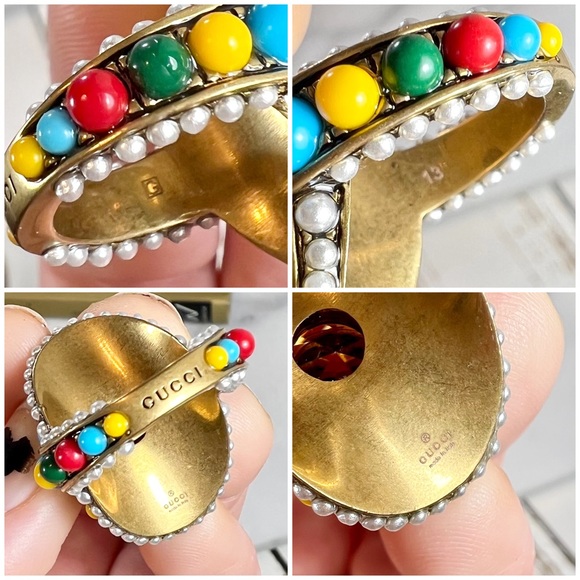 |SOLD| Gucci Pearl, Crystal & Multicolor Bead Embellished Cocktail Ring - Picture 12 of 16